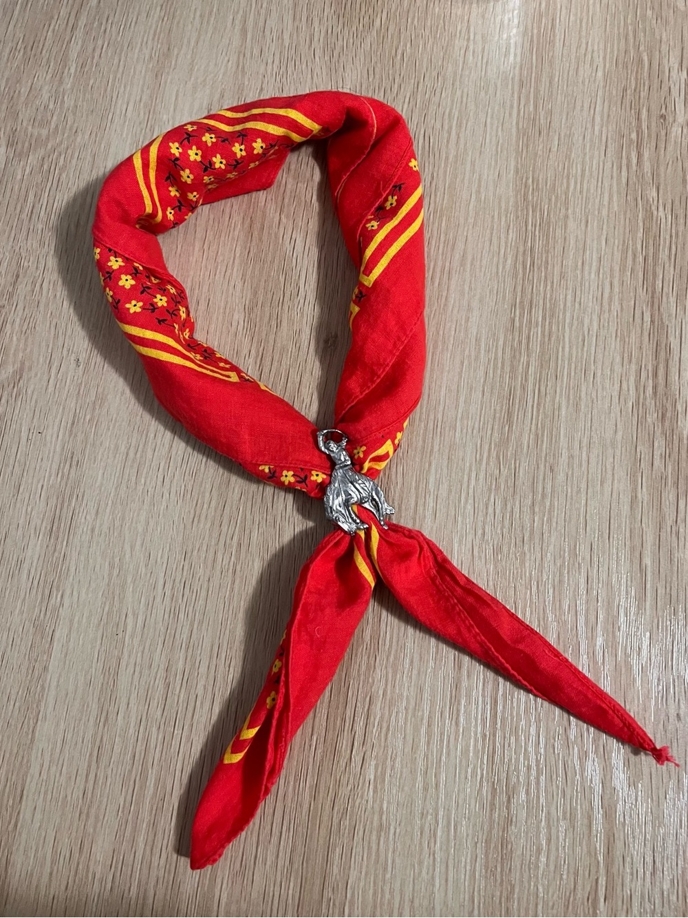 Red Cotton Neck Scarf with Silver Charm